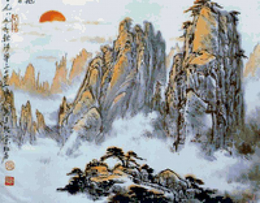 Китайский пейзаж - пейзаж, китай, горы, восток, китайская живопись - предпросмотр