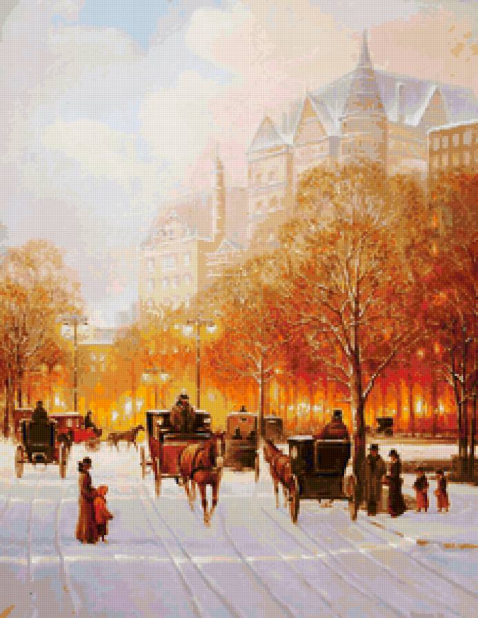 №149329 - ретро, снег, карета, город, зима - предпросмотр