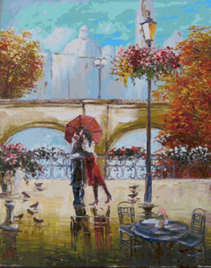 Свидание - улица, пара, осень, зонтик - предпросмотр