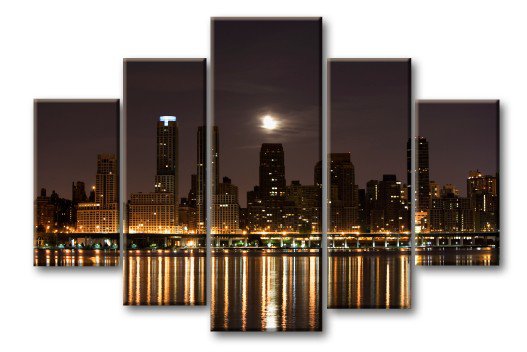 луна над ночным городом - модульная картина - оригинал