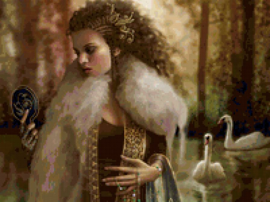Девушка - зеркало, фентези, девушка, лебеди - предпросмотр