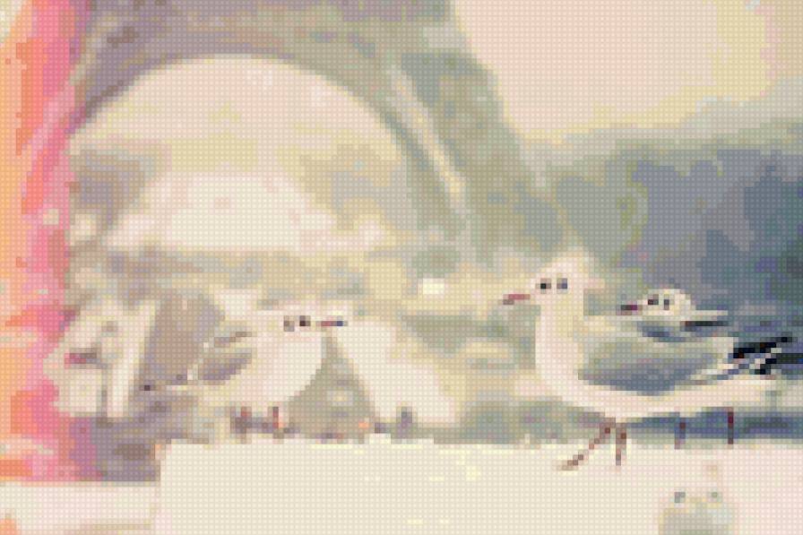 Туман - эйфелева башня, париж, чайки, туман - предпросмотр