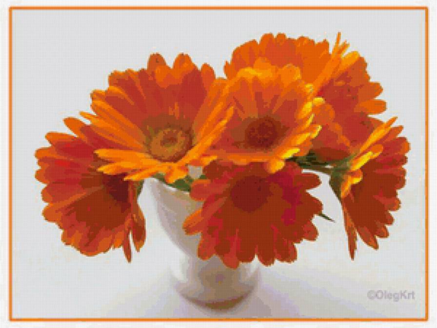 Букет календулы - букет, открытка, ваза, цветы - предпросмотр