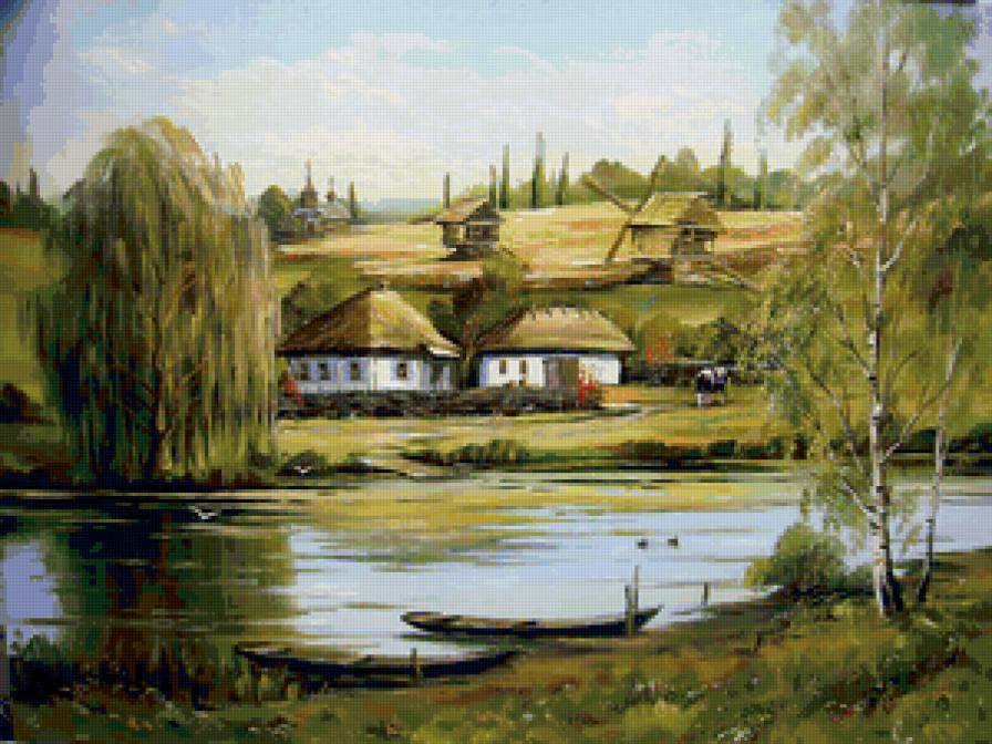 №151286 - село, речка, лодка - предпросмотр