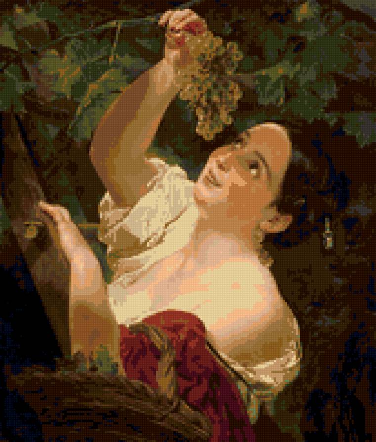 Девушка с виноградом. - виноград, девушка, живопись - предпросмотр