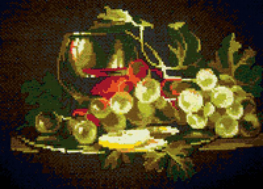 Натюрморт с виноградом - натюрморт, виноград, живопись - предпросмотр