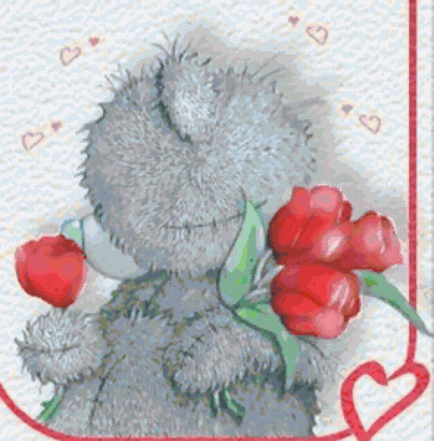 Серия "Мишка Тедди" С тюльпанами - мишка тедди, цветы - предпросмотр