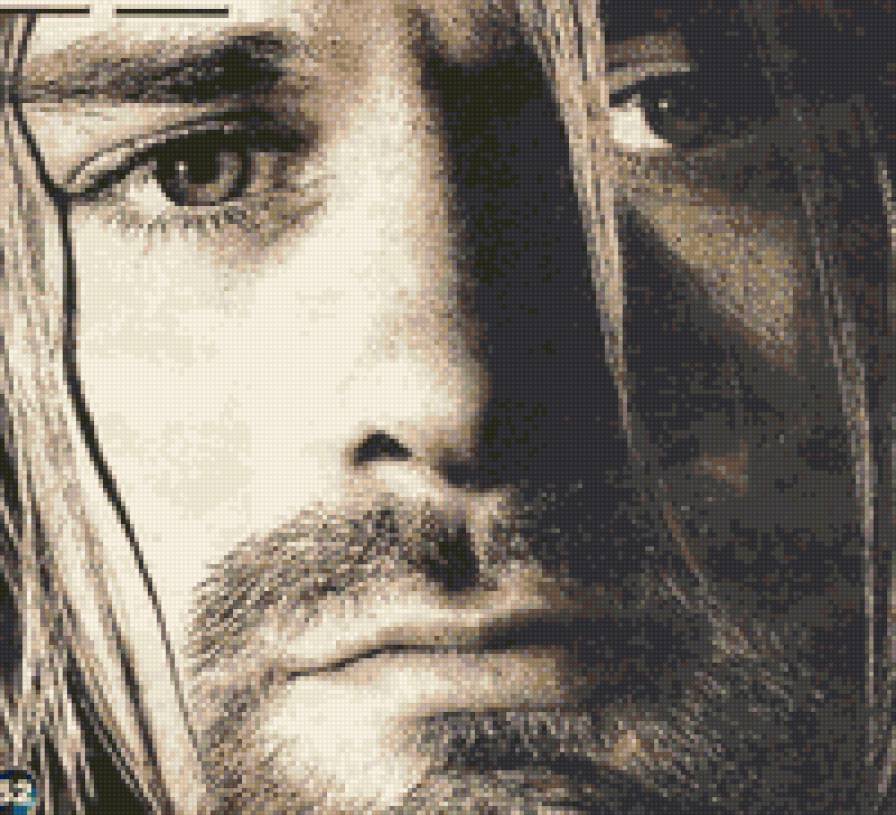 Курт Кобейн - сепия, мужчина, музыкант, глаза, портрет - предпросмотр