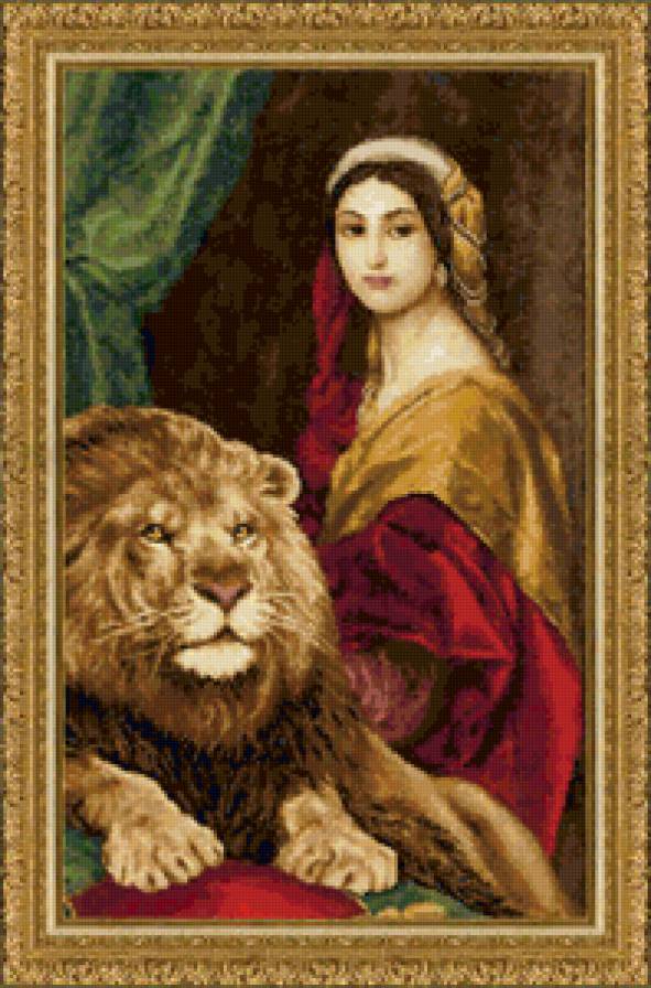 Дама со львом - дама, лев, картина - предпросмотр
