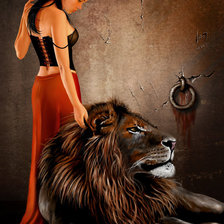 Оригинал схемы вышивки «Девушка и лев» (№152096)