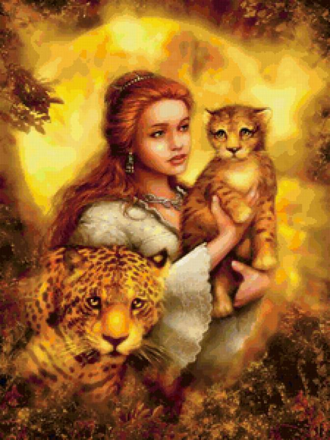 девушка и ягуар - фентази, большие кошки, животные, девушка, красота, хищник - предпросмотр
