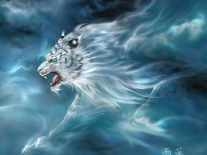 Тигр-ветер - картина, красота, хищник, большие кошки, фентази - оригинал