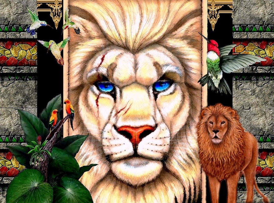 Лев талисман - красота, картина, лев, фентази, большие кошки - оригинал