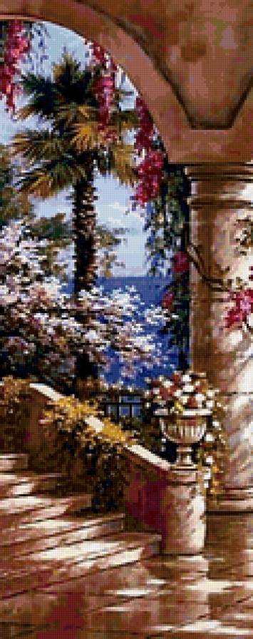 Триптих Пейзаж (1 часть) - картина, пейзаж, море, домик, красота - предпросмотр