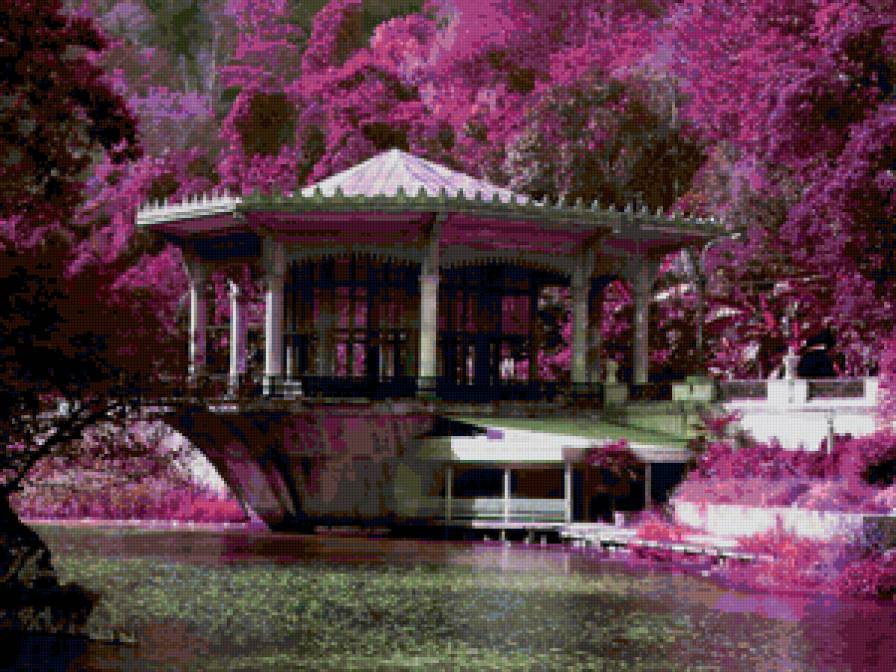 красота - восток, сакура, вода, деревья - предпросмотр