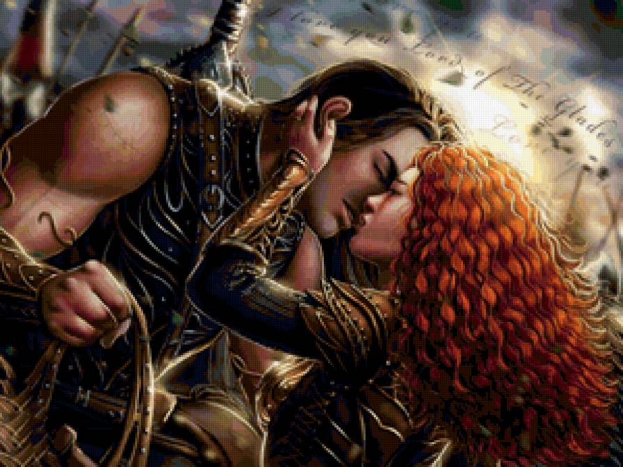 Жаркий поцелуй - фентази, иллюстрация, пара, любовь, картина, красота - предпросмотр