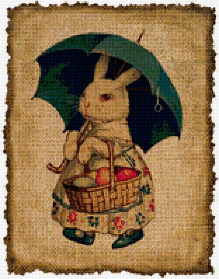 кролик с корзинкой и зонтом - кролик, зонт, корзинка - предпросмотр