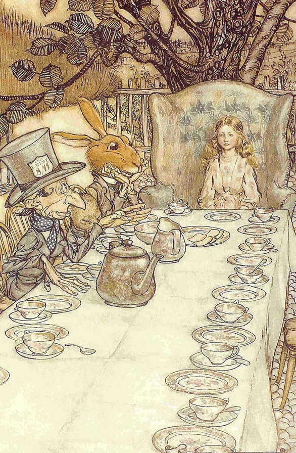 Безумное чаепитие рэкхем - мартовский заяц, алиса в стране чудес, чаепитие, шляпник, сказки - оригинал