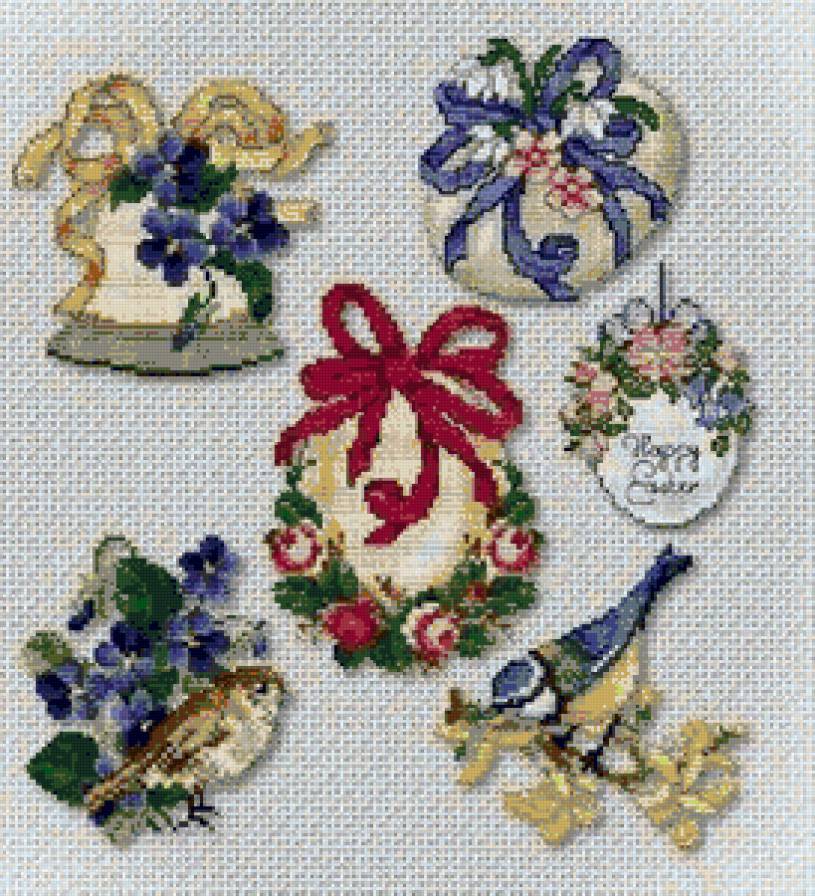 Пасхальные мини-вышивки - птица, цветы, птички, пасха, яичко, фиалки, крашенки, праздник - предпросмотр