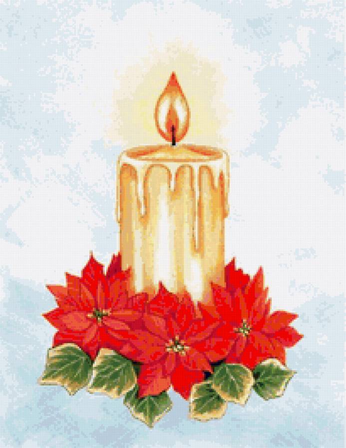 рождественская свеча - цветы, пуансетия, панно, новый год, рождество, свеча, праздник - предпросмотр