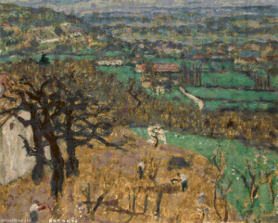 Боннар Пьер.Сельский пейзаж. - пейзаж, домики, люди, горы., деревья, природа - предпросмотр