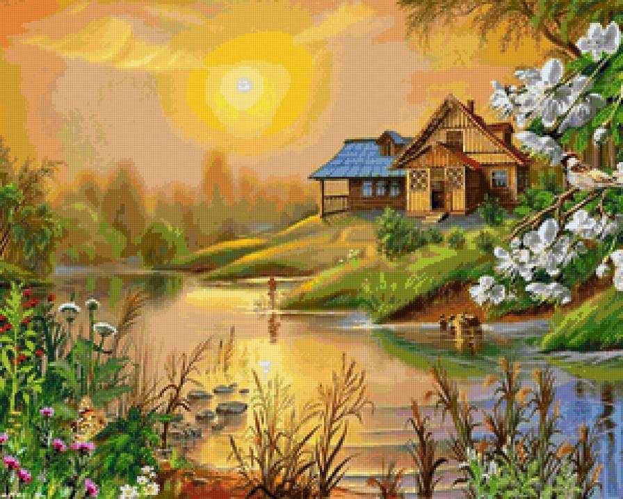 домик у озера - дом, озеро, природа - предпросмотр