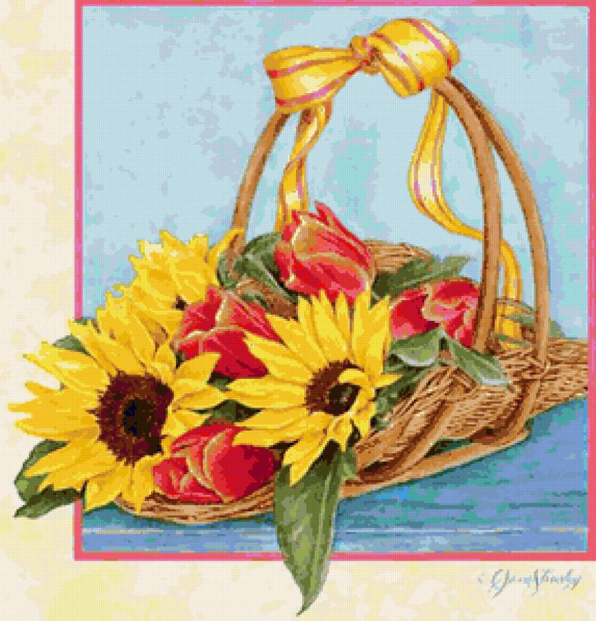 Подсолнухи и тюльпаны - подсолнух, тюльпаны, цветы, тюльпан, букет, подсолнухи - предпросмотр