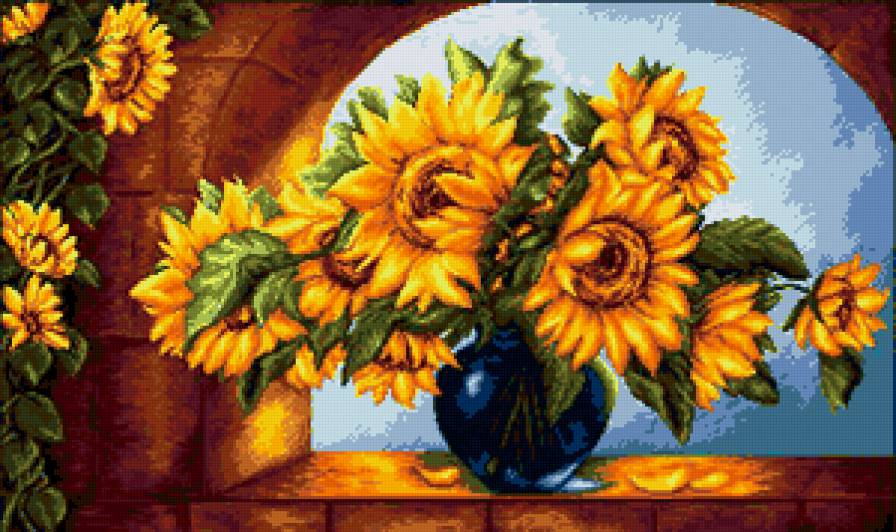 Подсолнухи - цветы, букет, ваза - предпросмотр