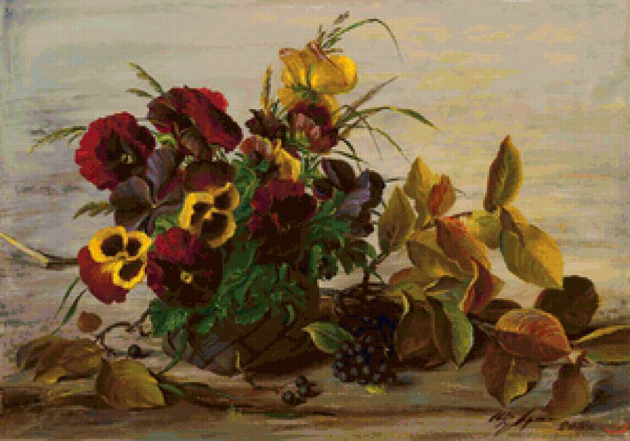 №154615 - анютины глазки, букет, ягоды, цветы, фиалки - предпросмотр