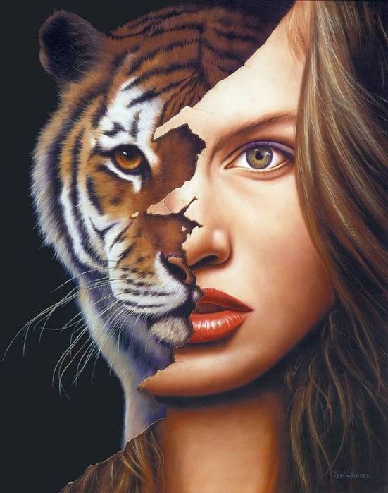 Девушка-тигр - животное, девушка, тигр - оригинал