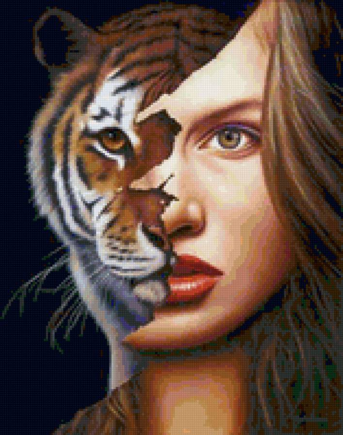 Девушка-тигр - тигр, животное, девушка - предпросмотр