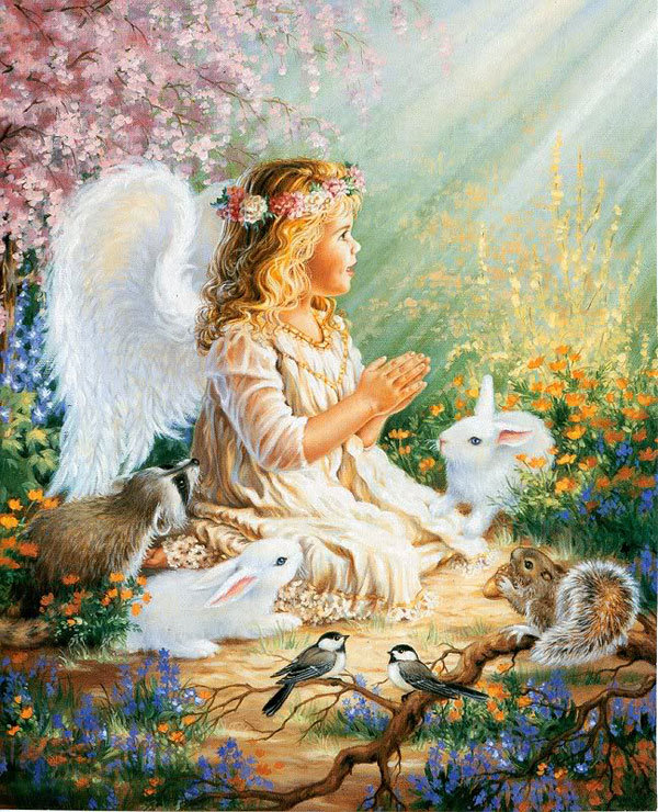 Ангелочек - цветы, звери, природа, ребенок, лес, дети, животные, ангел - оригинал