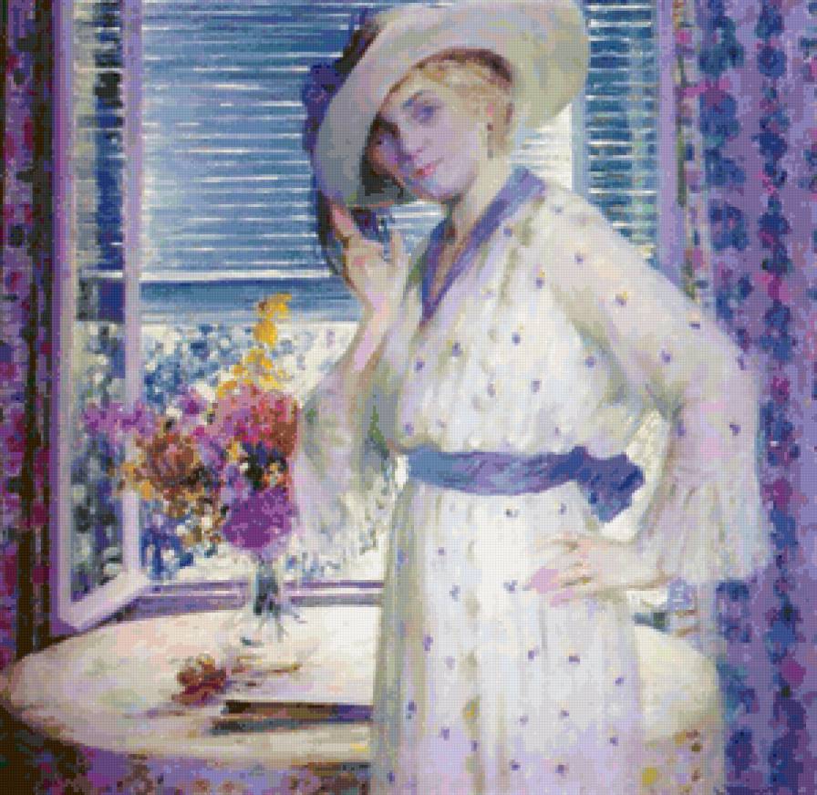 У окна - девушка, цветы - предпросмотр