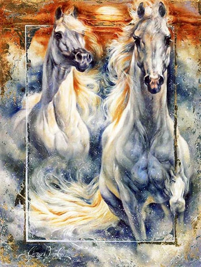 бегущие кони - закат, лошади - оригинал