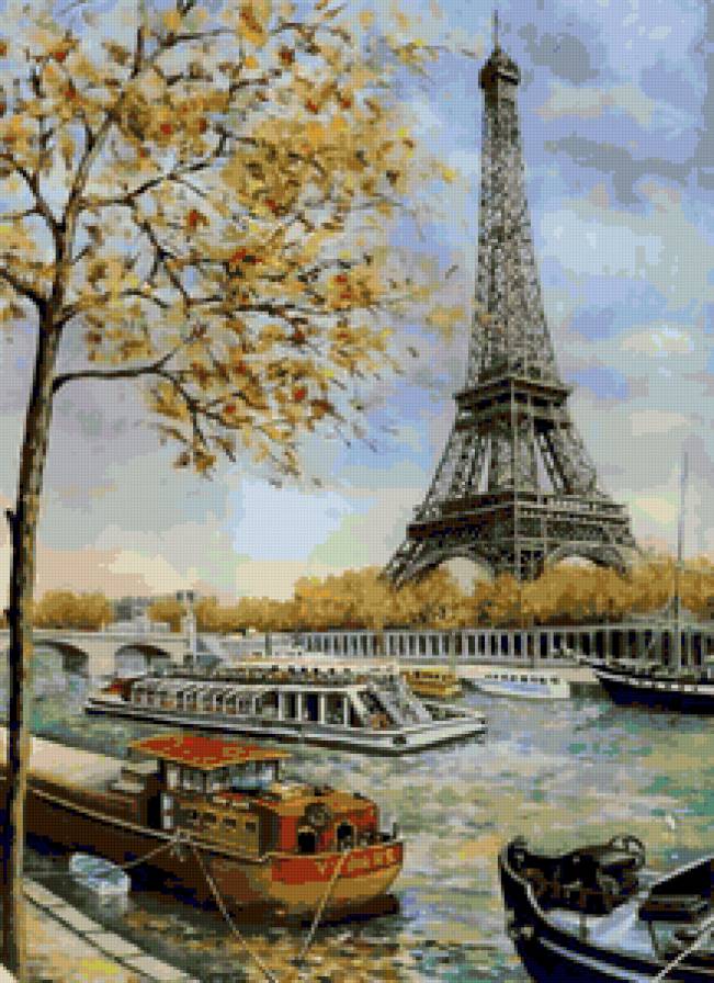 Серия "Париж" Эйфелева башня - франция, эйфелева башня, лодки, париж, река, вода - предпросмотр