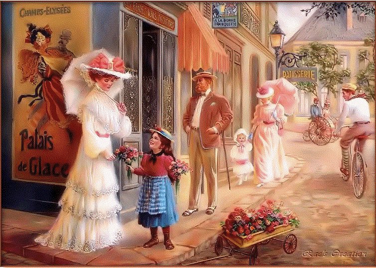 Цветочница - люди, живопись, цветы, девочка, пейзаж - оригинал