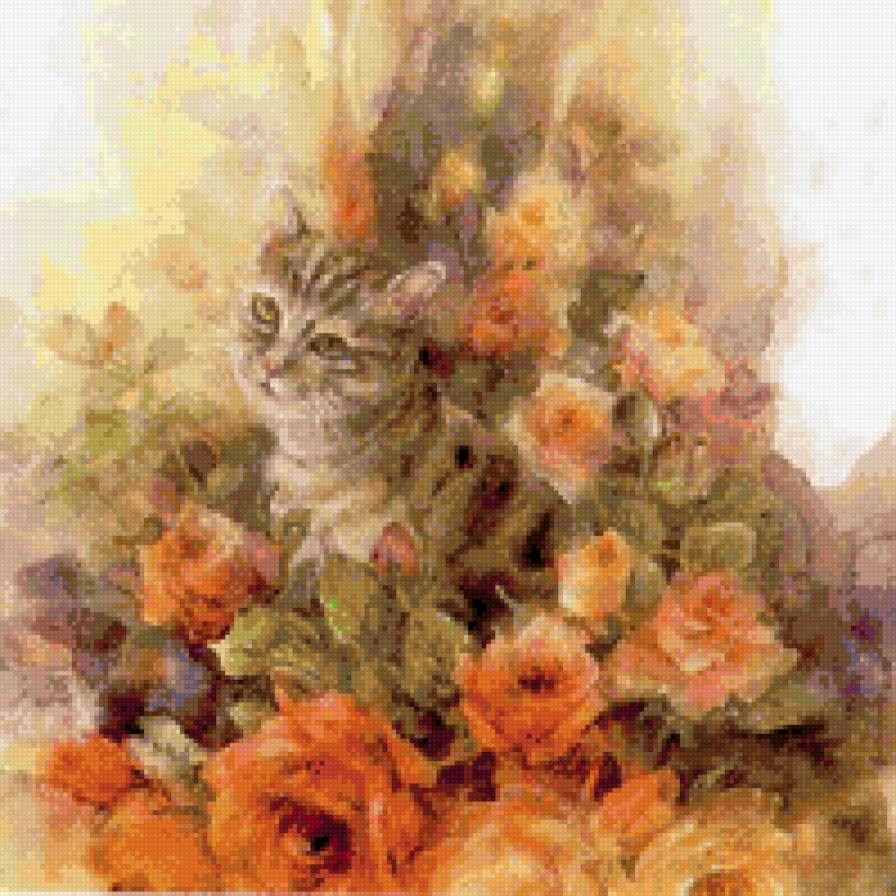 кот в цветах - кот, цветы - предпросмотр
