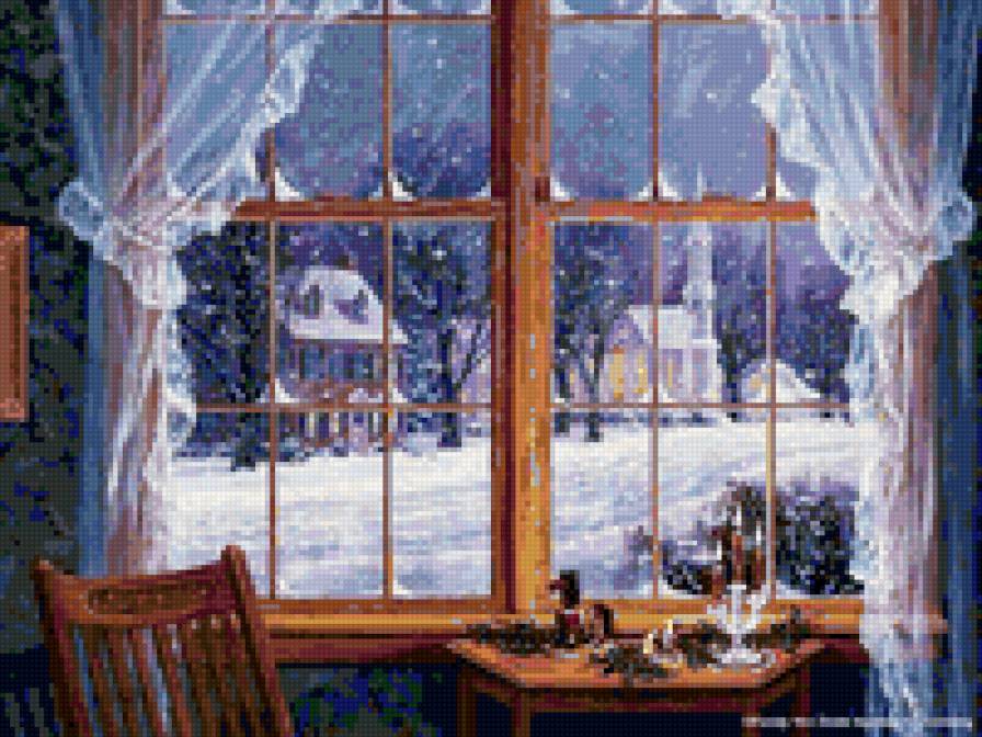 вид из окна - окно, природа, зима, столик - предпросмотр