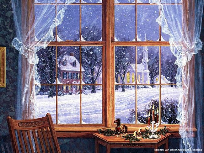 вид из окна - природа, зима, столик, окно - оригинал