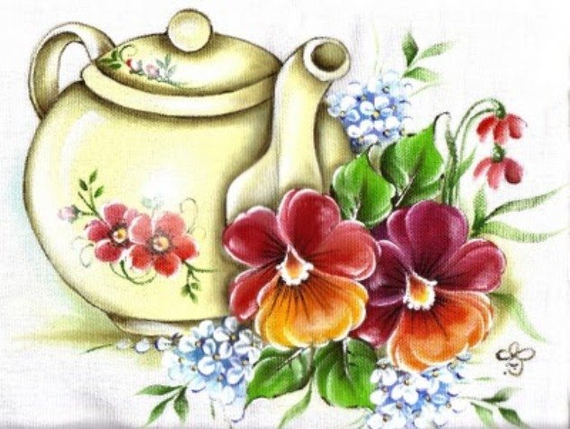 чаепитие - чайник, цветы - оригинал