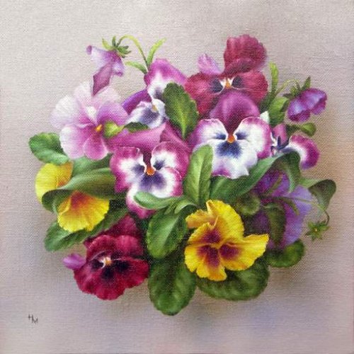 Серия "Букет" - фиалки, букет, виола, цветы, анютины глазки - оригинал