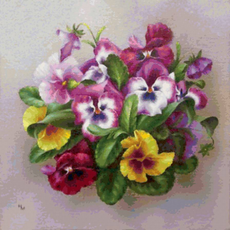 Серия "Букет" - виола, фиалки, анютины глазки, букет, цветы - предпросмотр