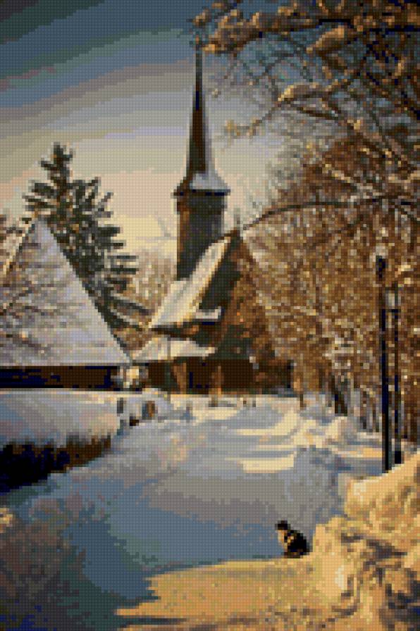 winter - nature, winter, church - предпросмотр