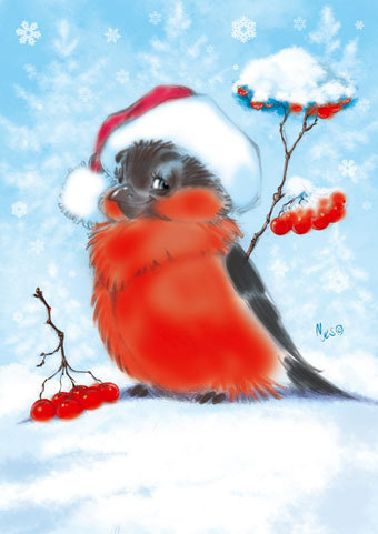 Снегирь - птица, открытка, детям - оригинал