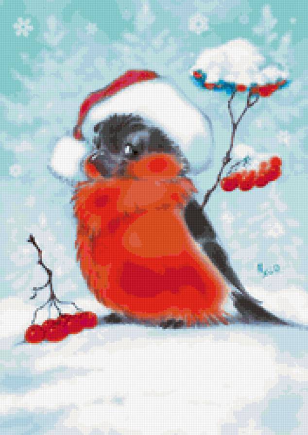 Снегирь - открытка, птица, детям - предпросмотр