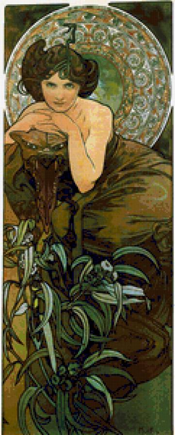 изумруд - женщина, драгоценные камни, изумруд, альфонс муха, художник - предпросмотр