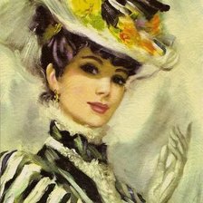 Оригинал схемы вышивки «женщина в шляпке» (№157380)