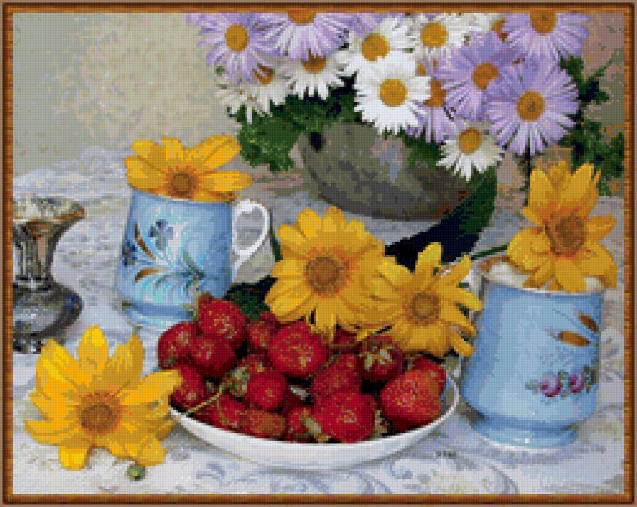 натюрморт - натюрморт, цветы, ягоды - предпросмотр