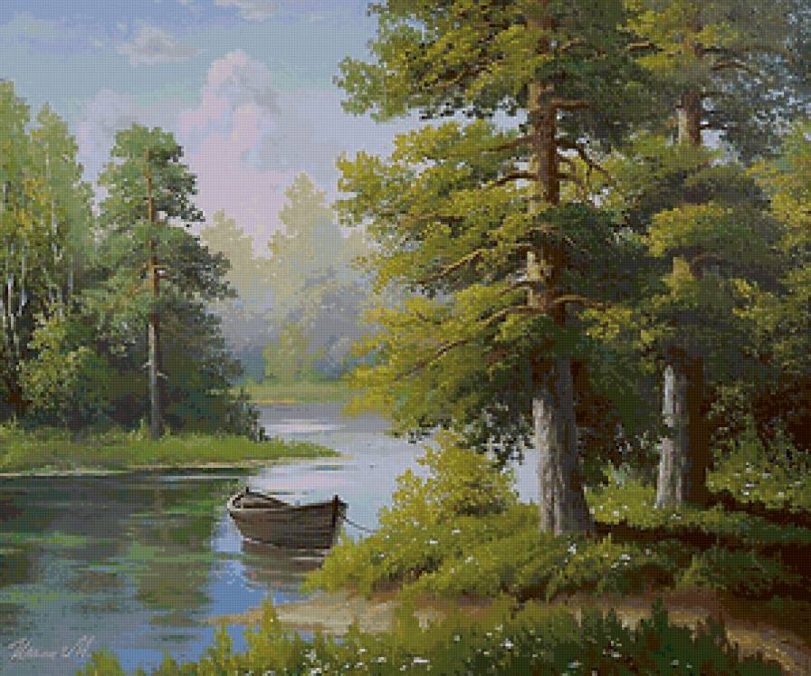 лодка охотника - природа, лес, вода, река - предпросмотр