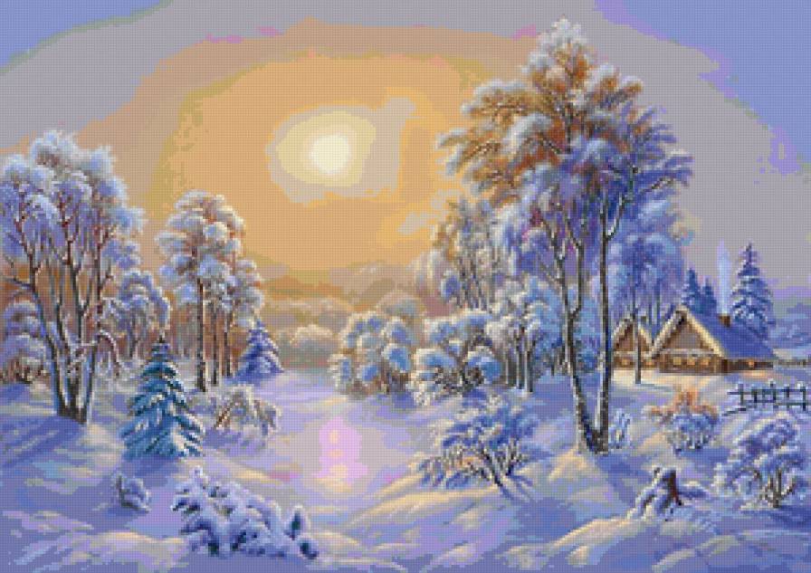 зима - рассвет, пейзаж, зима, снег - предпросмотр